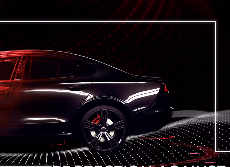 Sleek black car with red accents